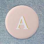 Initial Monogram Blush Pink Vintage Typography 2 Inch Round Button<br><div class="desc">A simple minimalist initial design using a vintage retro typography in white with a gold shadow on a blush pink background. The letter can easily be customized to create your own monogram design!</div>