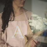 Initial Monogram Blush Pink Vintage Typography Apron<br><div class="desc">A simple minimalist initial design using a vintage retro typography in white with a gold shadow on a blush pink background. The letter can easily be customized to create your own monogram design!</div>