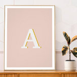 Initial Monogram Blush Pink Vintage Typography Poster<br><div class="desc">A simple minimalist initial design using a vintage retro typography in white with a gold shadow on a blush pink background. The letter can easily be customized to create your own monogram design!</div>