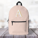 Initial Monogram Blush Pink Vintage Typography Printed Backpack<br><div class="desc">A simple minimalist initial design using a vintage retro typography in white with a gold shadow on a blush pink background. The letter can easily be customized to create your own monogram design!</div>