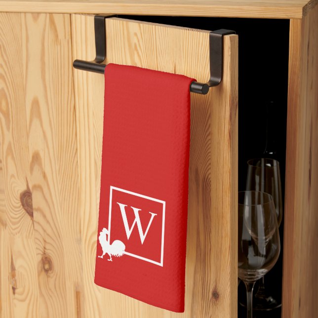 Initial Monogram Chicken Rooster Country Kitchen Towel (Thirds Fold)