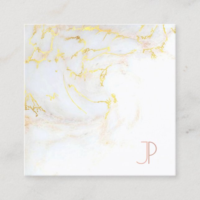 Initial Monogram Elegant Gold Marble Luxury Modern Square Business Card (Front)