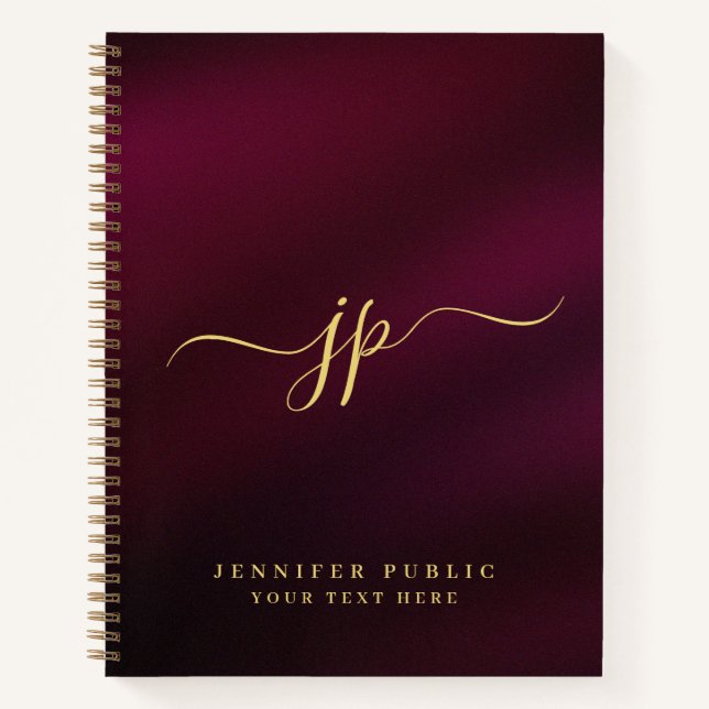 Initial Monogram Elegant Gold Text Typography Notebook (Front)