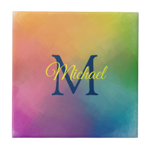 Initial Monogram Elegant Rainbow Colours Modern Tile