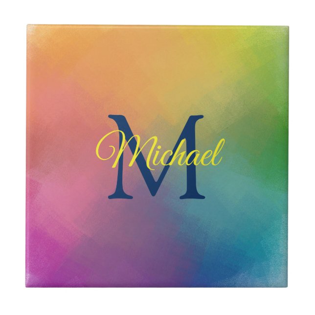 Initial Monogram Elegant Rainbow Colours Modern Tile (Front)