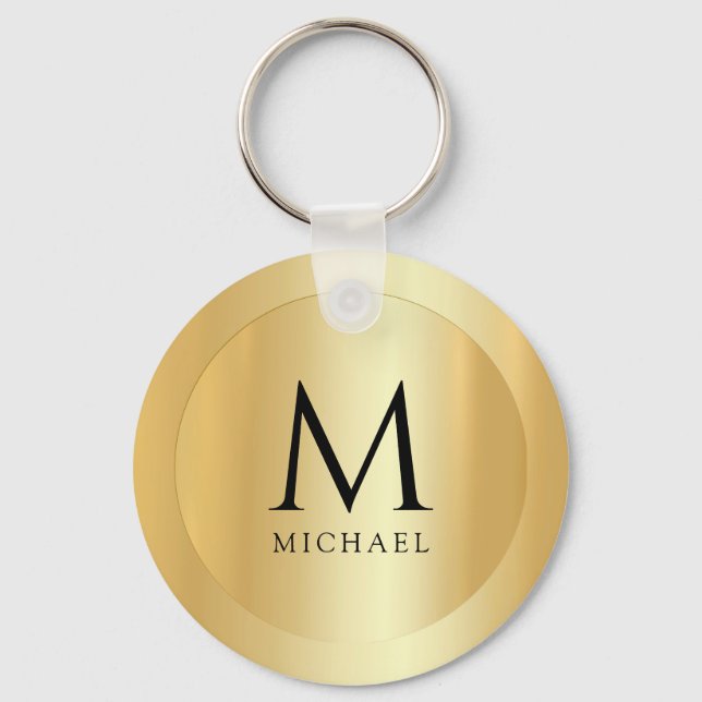 Initial Monogram Faux Gold Name Elegant Template Keychain (Front)