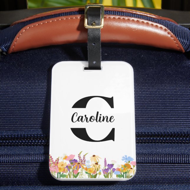 Initial Monogram Floral Flowers Cute Luggage Tag (Front Insitu 2)