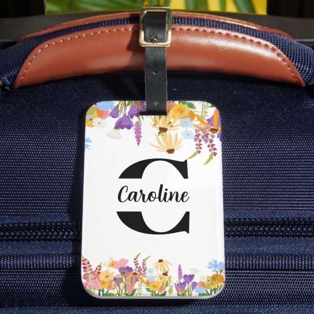 Initial Monogram Floral Flowers Cute Luggage Tag (Front Insitu 2)