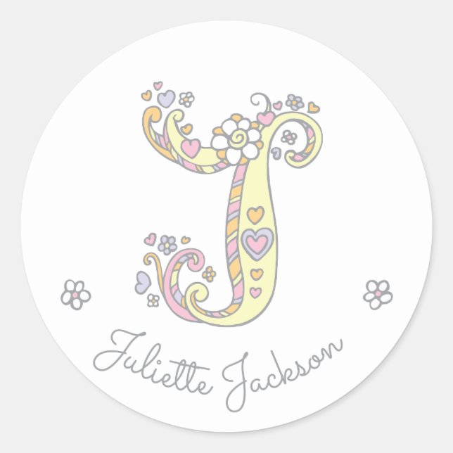 Initial monogram J custom name id name stickers (Front)