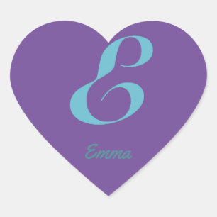 Initial Monogram Letter E Purple Blue cursive text Heart Sticker