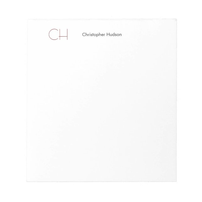 Initial Monogram Modern Minimalist Plain Simple Notepad (Front)