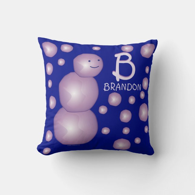 Initial Monogram Name Purple Snowman 3D Balls Dots Throw Pillow (Front)
