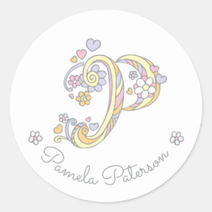 Initial monogram P custom name id name stickers