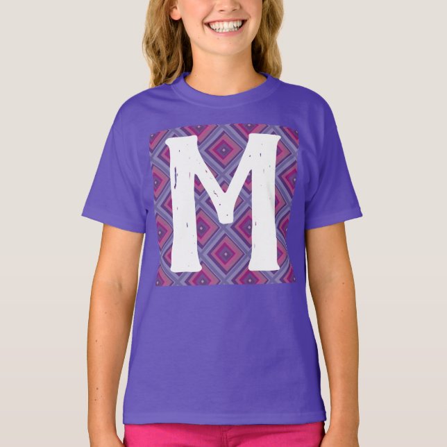Initial Monogram Pink Purple Diamond Pattern Asym T-Shirt (Front)