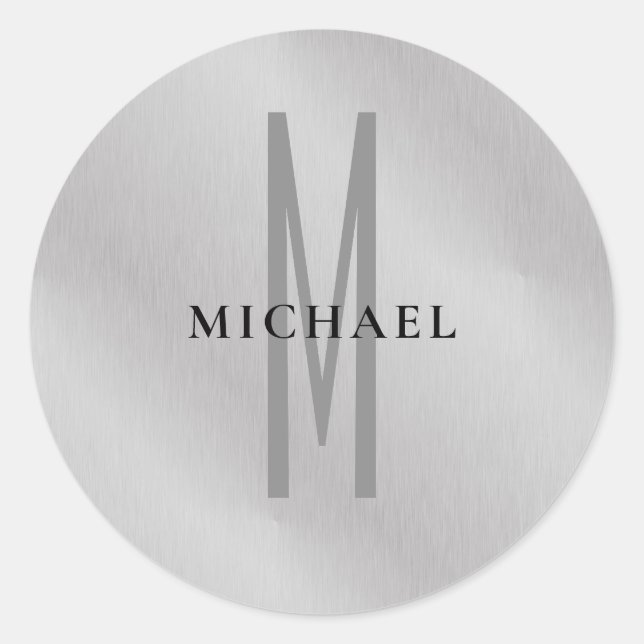 Initial monogram professional plain add your name classic round sticker (Front)