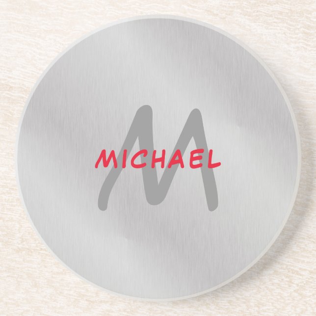 Initial monogram professional plain add your name coaster (Front)