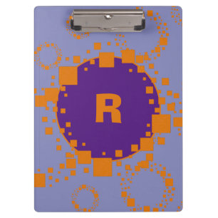 Initial Monogram Purple Orange Squares Circles Art Clipboard