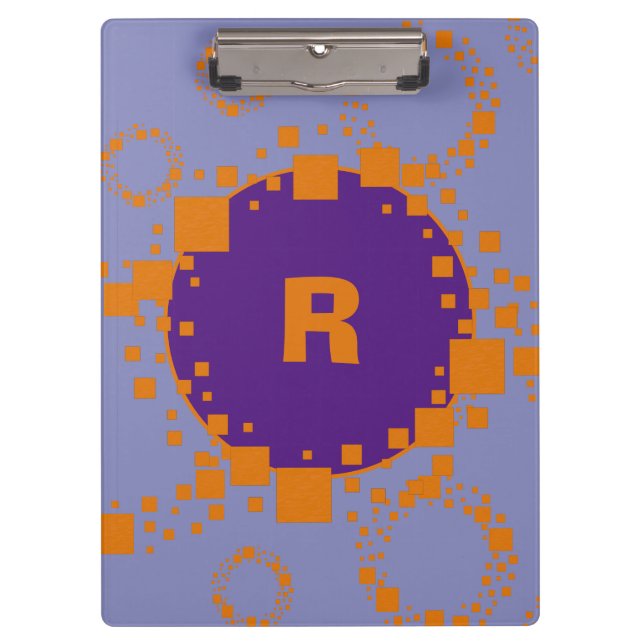 Initial Monogram Purple Orange Squares Circles Art Clipboard (Front)