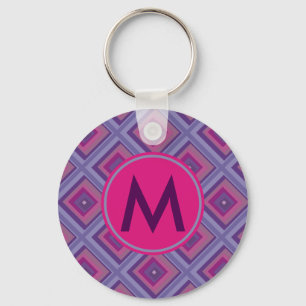 Initial Monogram Purple Pink Girly Diamond Chequer Keychain