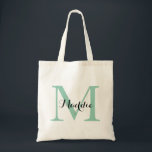 Initial Monogram Tote Bag, Mint Green and Black<br><div class="desc">A great tote bag for just about anyone!  This bag features a large initial and a single name.  Add  your information on the template form.  Use the Customize feature to change the font colour,  style,  size or position.</div>