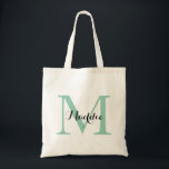 Initial Monogram Tote Bag, Mint Green and Black Bag<br><div class="desc">A great tote bag for just about anyone!  This bag features a large initial and a single name.  Add  your information on the template form.  Use the Customize feature to change the font colour,  style,  size or position.</div>