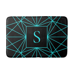 Initial Monogram   Turquoise Geometric Design Bath Mat