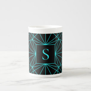 Initial Monogram   Turquoise Geometric Design Bone China Mug