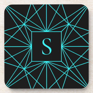 Initial Monogram Turquoise Geometric Design Coaster