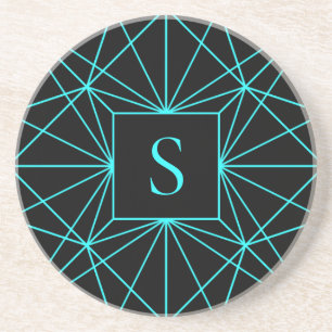 Initial Monogram Turquoise Geometric Design Coaster