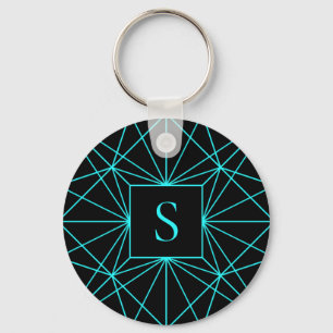 Initial Monogram   Turquoise Geometric Design Keychain