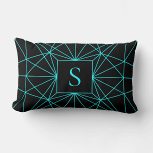 Initial Monogram Turquoise Geometric Design Lumbar Pillow