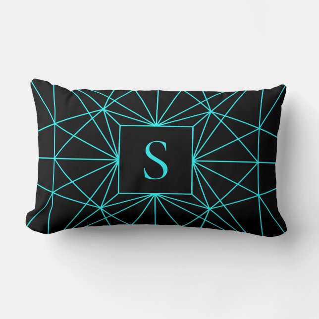 Initial Monogram | Turquoise Geometric Design Lumbar Pillow (Front)