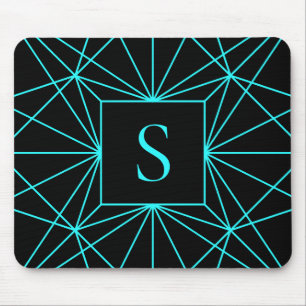 Initial Monogram   Turquoise Geometric Design Mouse Pad