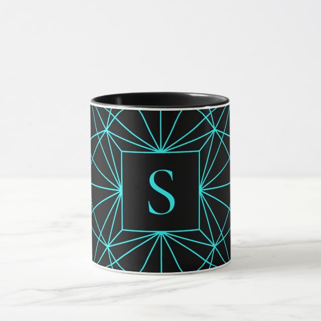 Initial Monogram | Turquoise Geometric Design Mug (Center)