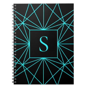Initial Monogram   Turquoise Geometric Design Notebook