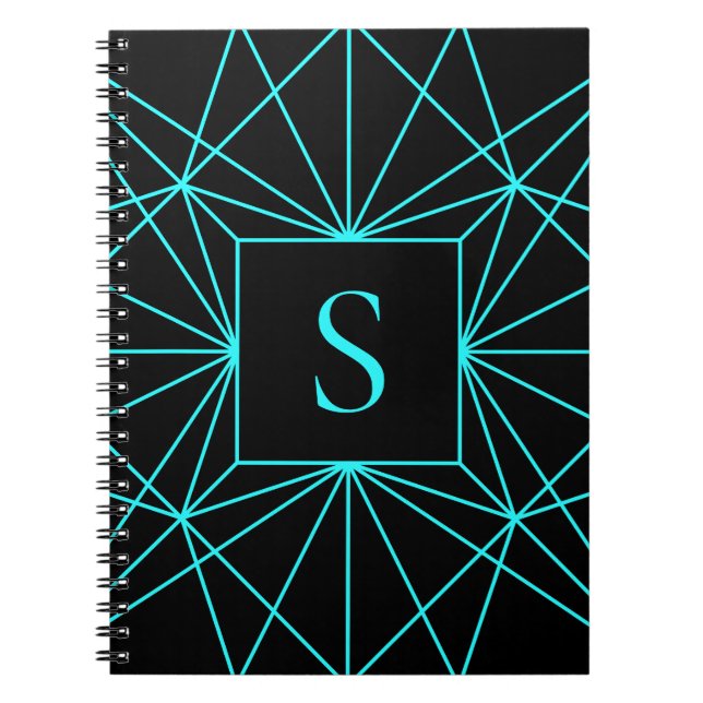 Initial Monogram | Turquoise Geometric Design Notebook (Front)