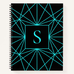 Initial Monogram   Turquoise Geometric Design Notebook