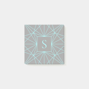 Initial Monogram   Turquoise Geometric Design Post-it Notes