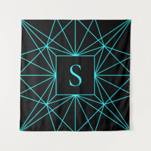 Initial Monogram   Turquoise Geometric Design Tapestry