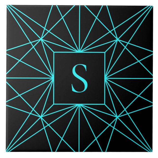Initial Monogram | Turquoise Geometric Design Tile (Front)