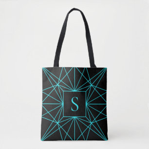 Initial Monogram   Turquoise Geometric Design Tote Bag
