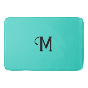 Initial Monogram Turquoise Jewel Tone Solid Colour Bath Mat