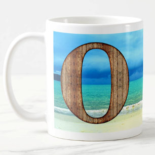 Initial Monogram Wooden Letter O Beach Ocean Scene Coffee Mug