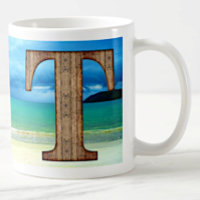 Initial Monogram Wooden Letter T Beach Ocean Scene