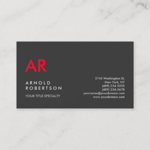 Initial Monogrammed Grey Red Minimalist Customize Business Card
