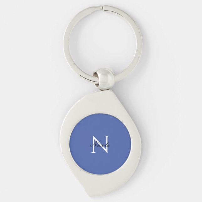 Initial Monogrammed Handwritten Own Name Blue Keychain (Front)