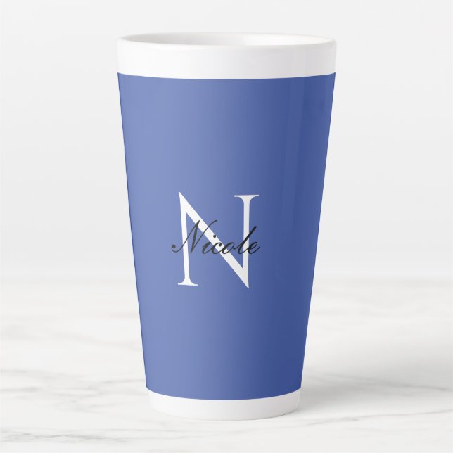 Initial Monogrammed Handwritten Own Name Blue Latte Mug (Front)