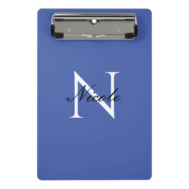 Initial Monogrammed Handwritten Own Name Blue Mini Clipboard (Front)