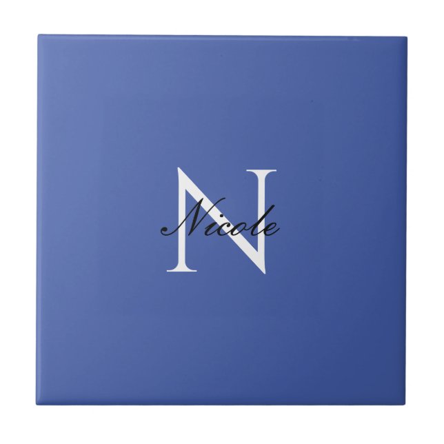 Initial Monogrammed Handwritten Own Name Blue Tile (Front)