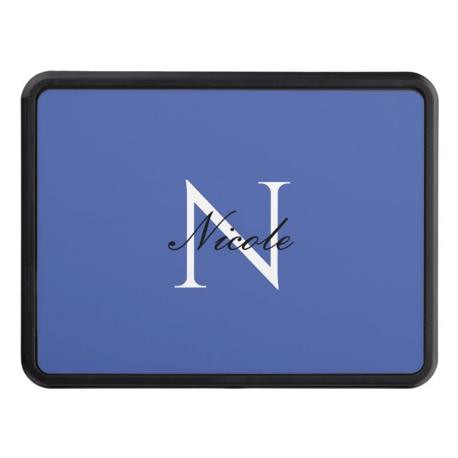 Initial Monogrammed Handwritten Own Name Blue Trailer Hitch Cover (Front)